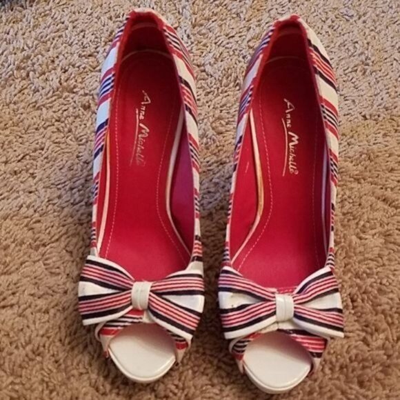 Anne Michelle Heels Shoes Peep Toe Pumps STILETTO Strip Women's WOMAN'S Size 5½ - Picture 12 of 14